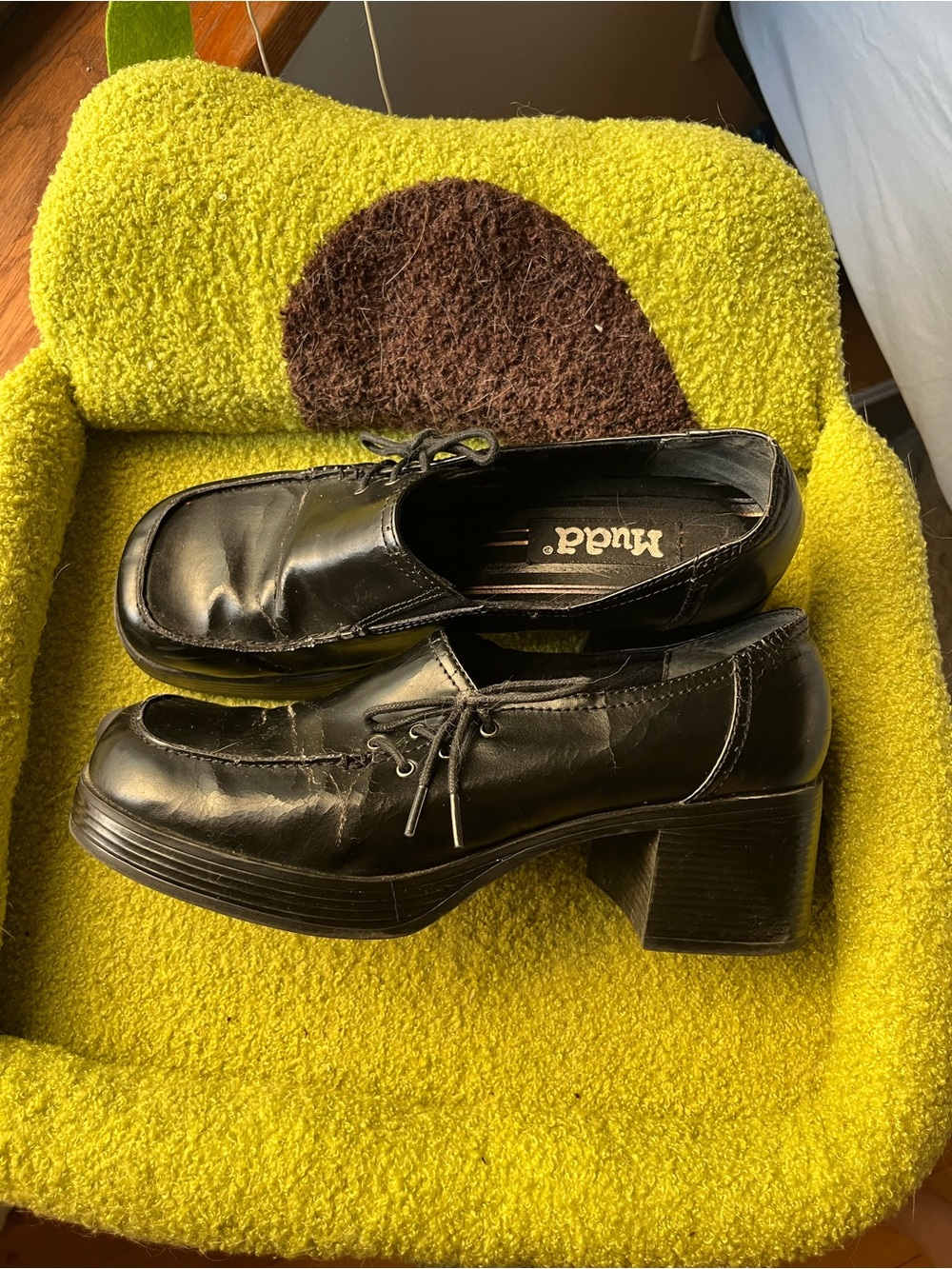 Mudd Black Leather Block Heel Lace-Up Shoes